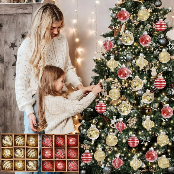 Christmas Ornament Balls, Plastic Holiday Decorations, 8cm Decorative Spheres, Gold Set of 9, Indoor Home Decor,Vsgery