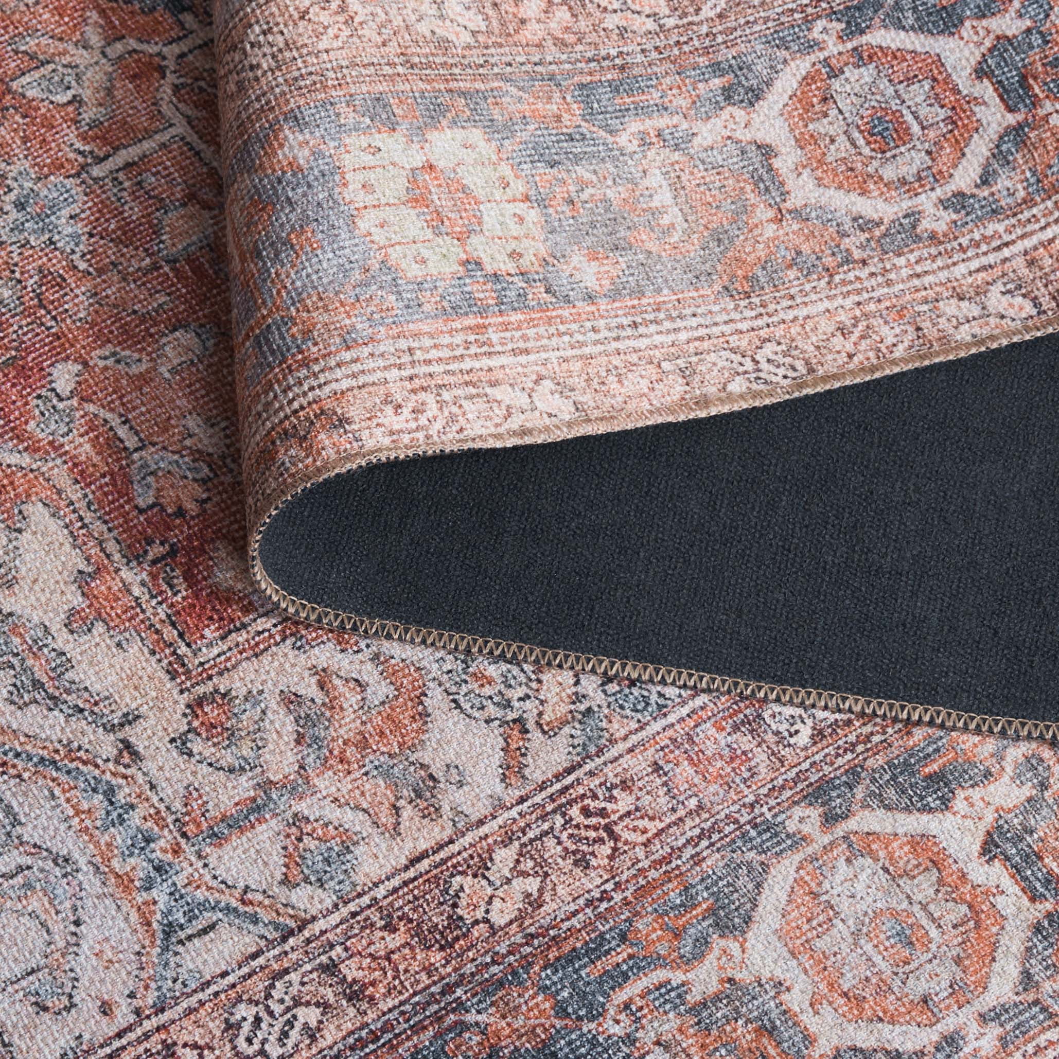 SAFAVIEH Vintage Serapi Neasa Medallion Machine Washable Area Rug, Red Orange/Grey, 5'1" x 7'6"