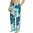 thumbnail image 2 of Balery Men'S Blue Floral With Butterflies Pants,Sleepwear Pants,Pajama Pants,Pj Bottoms Drawstring And Pockets-Small, 2 of 9