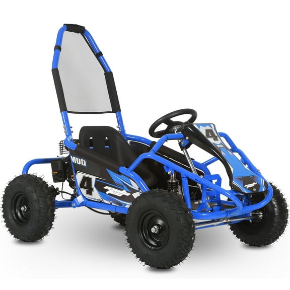MotoTec Mud Kids Gas Powered 98cc Go Kart Full Suspension, Blue