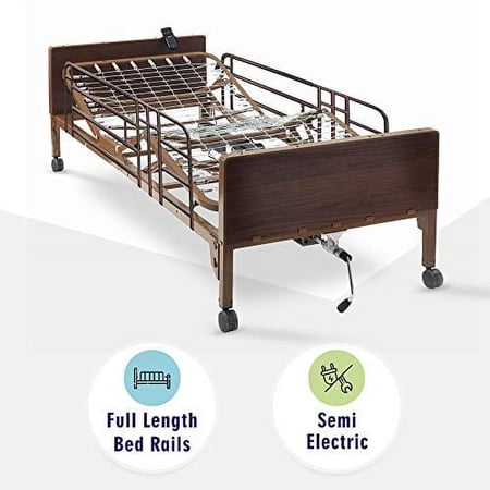 Semi Electric Hospital Bed with Full Rails Included - for Home Care Use and Medical Facilities - Fully Adjustable, Easy Transport Casters, Remote - 80" x 36" - No Mattress