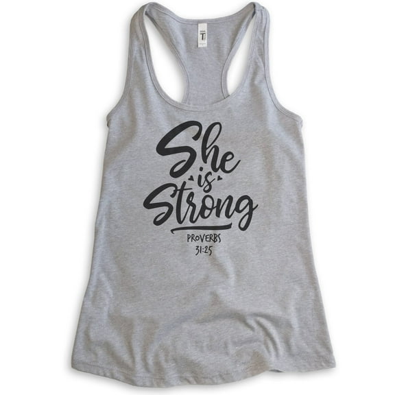She Is Strong Tank Top, Ladies Racerback Tank Top, Empowered Tank, Jesus Tank, Scripture Tank Proverbs Tank, Heather Gray, Small