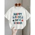 thumbnail image 1 of Girls' Cute "Happy First Day of School!" Graphic T-Shirt - Black with Colorful Print, Soft & Comfortable Short Sleeve Tee for Youngsters, Perfect for Back-to-School outfits, Girls Tshir, 1 of 6