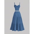 thumbnail image 6 of Women's 2 Piece Maxi Skirt Sets Crop Top Ruffle Hem Flowy Midi Skirt Vacation Going Out Outfits Blue L, 6 of 8