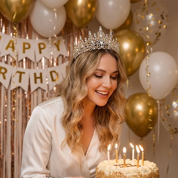 Miallo Vintage Gold Princess Tiara for Women, Sparkling Rhinestone Queen Crown with End Loops, Formal Evening Party Hair Accessory
