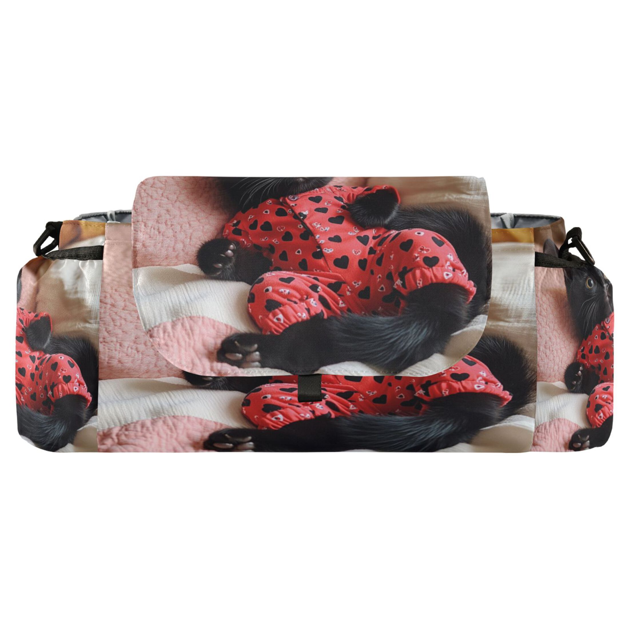 DIXRUYEE Stroller Organizer Charming Kitten in Heart Pajamas Printed