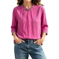 thumbnail image 2 of Womens Plus Size Tops Linen Elbow Length Sleeve Tshirts for Women Crew Neck Pullover Summer Fall Top M-4XL, 2 of 6