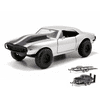 Diecast Car & Trailer Package - Fast & Furious Roman's Chevy Camaro Off Road, Silver with Stripes - Jada Toys 97166 - 1/24 Scale Diecast Model Toy Car w/Trailer