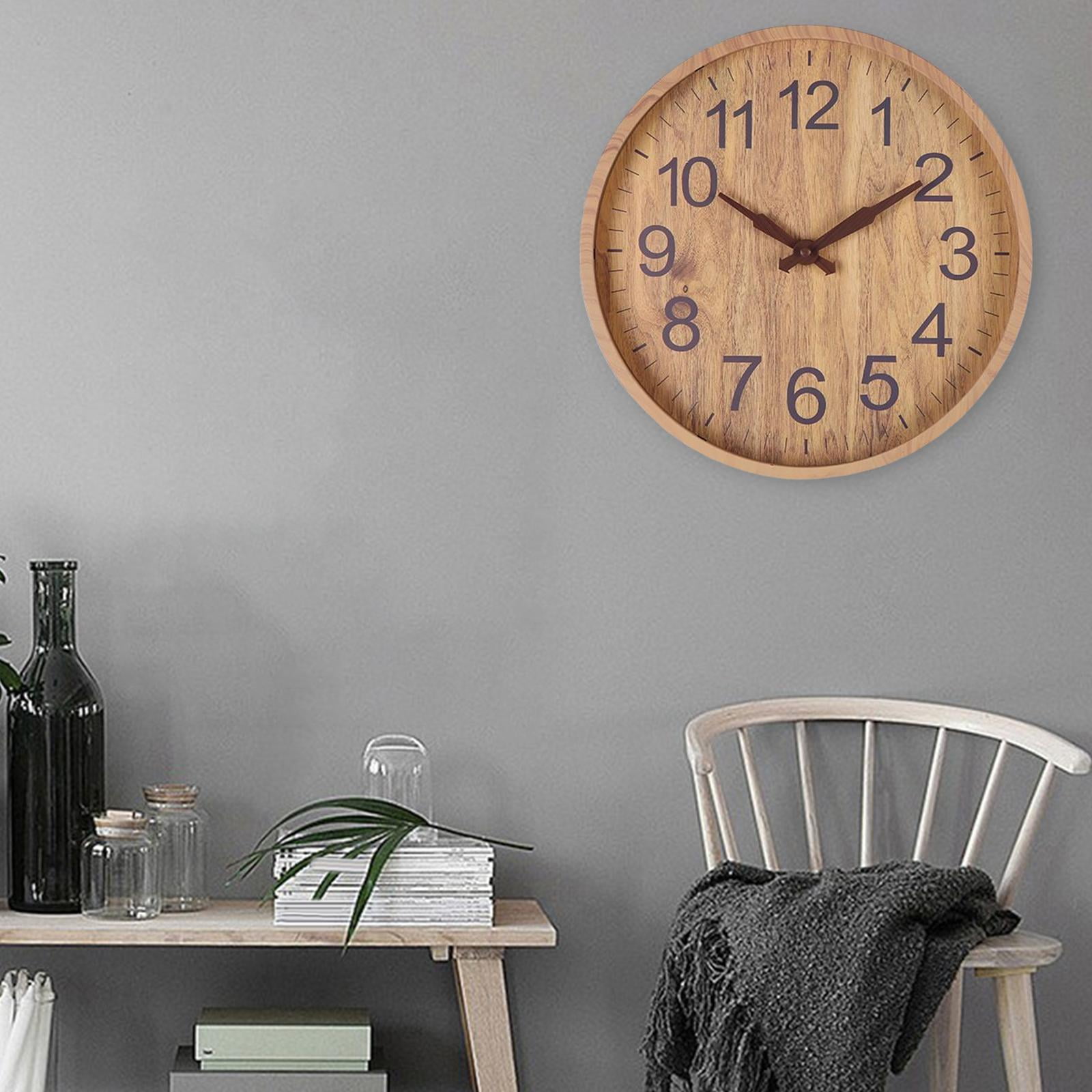 Wood 12"""" Wall Clock Minimalism Round Dinner Decor Ornament Natural Wood