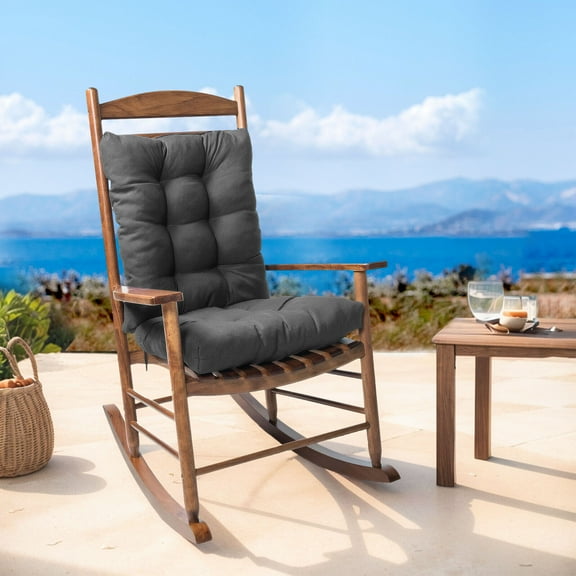 SHANNA Waterproof Rocking Chair Cushion Set, Premium Tufted Pads Non-skid Cushion Back and Seat Bottom for Porch Rocker Outdoor Indoor Office Dining Chairs, Dark Gray