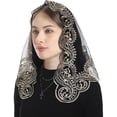 thumbnail image 3 of Cross Religious Lace Veil- Catholic Embroidered Cross and Shell Creative Design Religious Ladies Prayer Lace Veil, 3 of 6