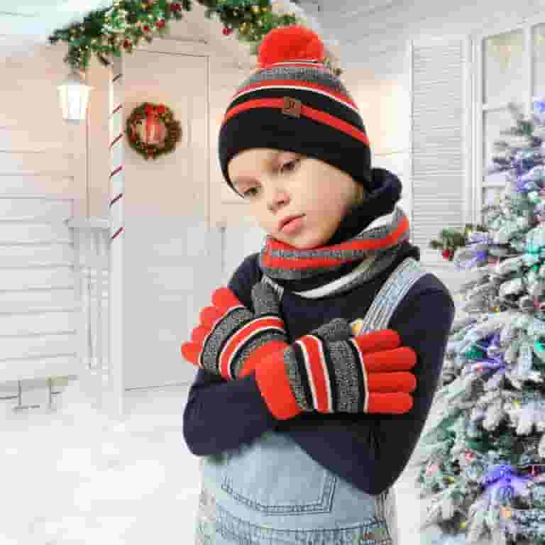 グランドホールセール Kids Beanie TeqHome Set Gloves Scarf Hat Knit Warm Winter Girls