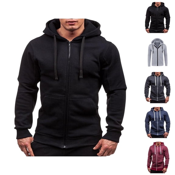 Mens Hoodies Jacket 2025 Fall Winter Long Sleeve Slim Fit Full Zipper Hoodie with Pockets Hooded Sweatshirt Pullover