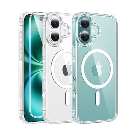 Eryueer for iPhone 16 Case Clear: Magnetic Phone Cases with Screen Protector Drop Proof Compatible with Magsafe Slim Anti Yellowing Rugged Shockproof Protective Transparent Cell Cover