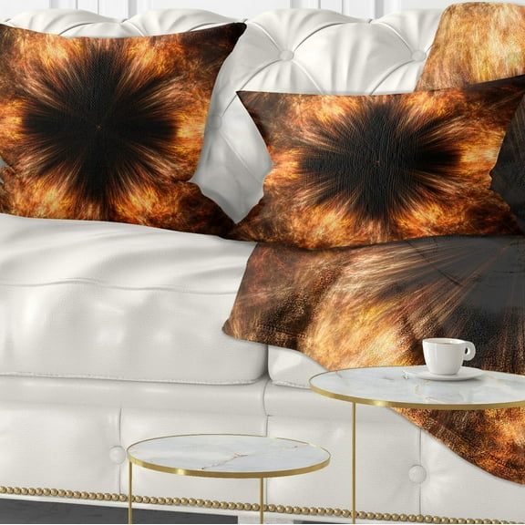 Designart Fractal Black Brown Flower - Floral Throw Pillow - 12x20
