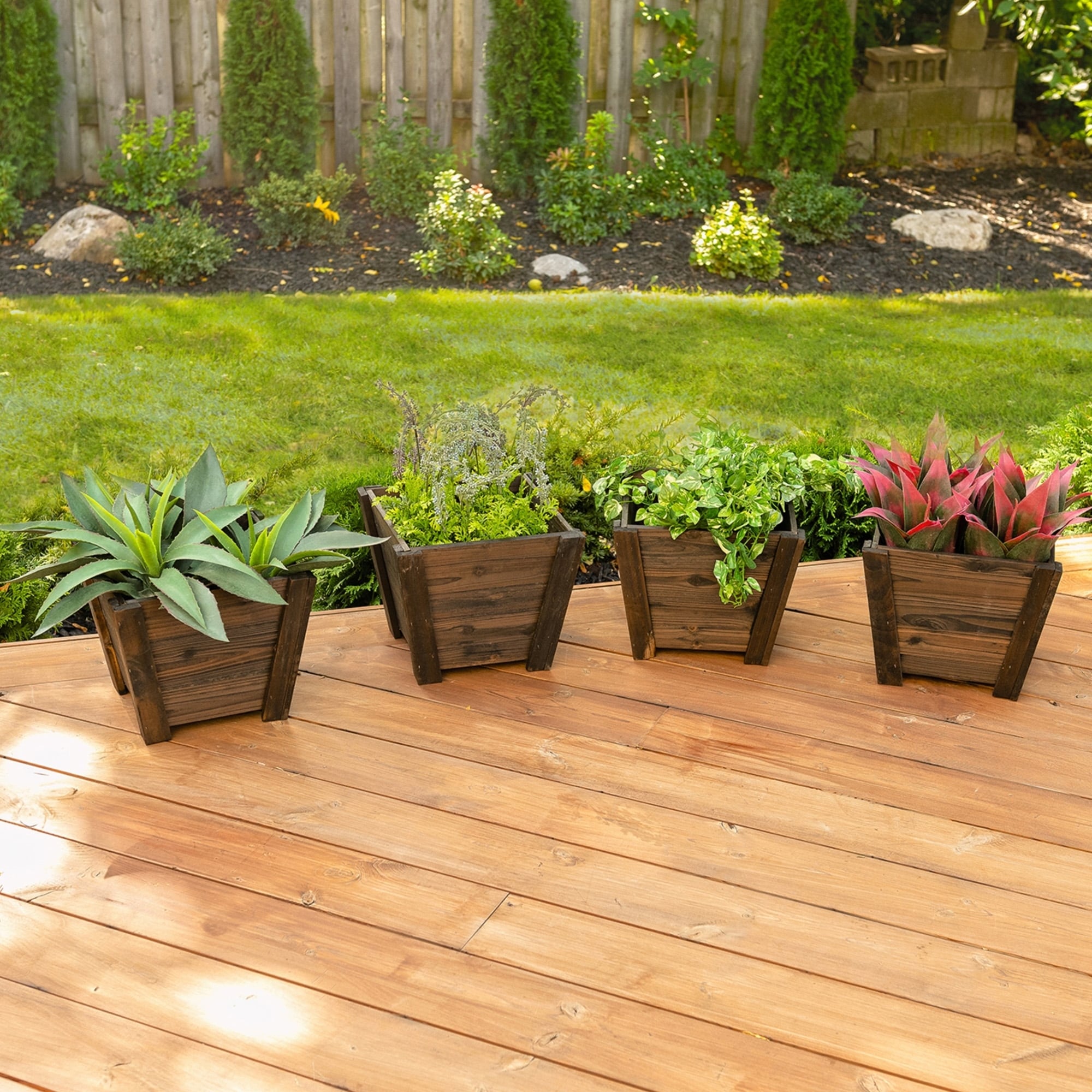 Leisure Season Cypress Planter Box Set Of 4 Walmart Com Walmart Com