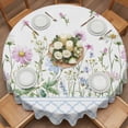 thumbnail image 2 of Spring Wildflowers Round Tablecloth 60 inches Blue Morocco Pink Flower Plant Country Waterproof Oil-Proof Table Cloth Round Table Cover for Holiday Party Picnic Dinner Decor Indoor and Outdoor Use, 2 of 9