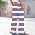 thumbnail image 4 of WTOBBY Women's Striped Print Wide Leg Pants Featuring High Waist Drawstring Loose Casual Design with Functional Pockets for Fashionable Wear ,Purple L, 4 of 6