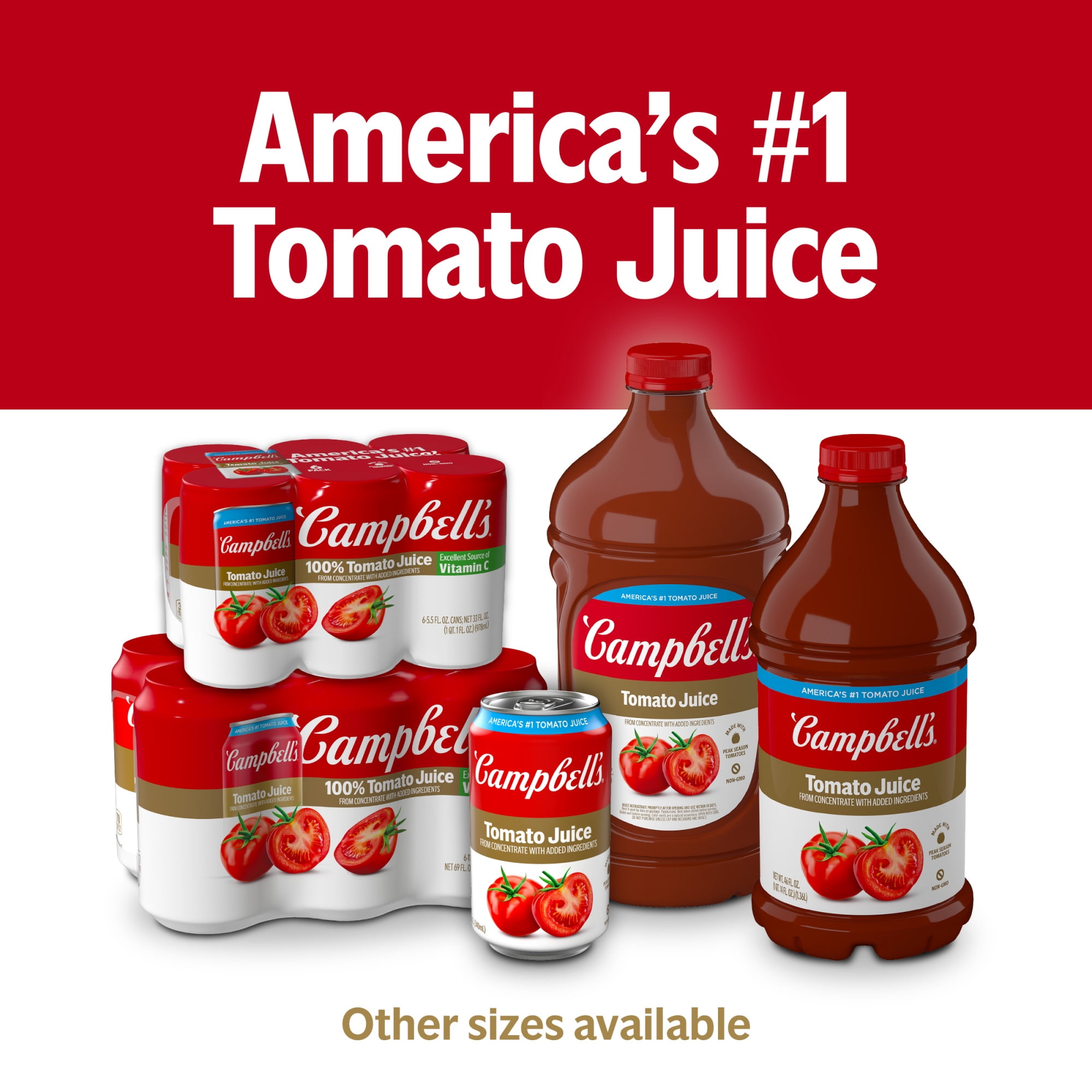 (6 pack) Campbell’s 100% Tomato Juice, 64 fl oz Bottle