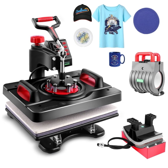 Qhomic 5 in 1 Heat Press Machine 12'' x 15'', 360° Swing Away Digital Sublimation Press, Heat Transfer Machine for T-shirt Mug Hat sports gifts