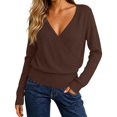 thumbnail image 3 of Womens Sweaters Solid Color V Neck Long Sleeve With Ribbed Soft Knitted Pullover Blouse, 3 of 5