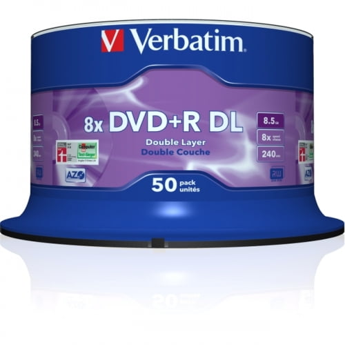 Verbatim DVD+R DL 8.5GB 8X with Branded Surface 50pk Spindle