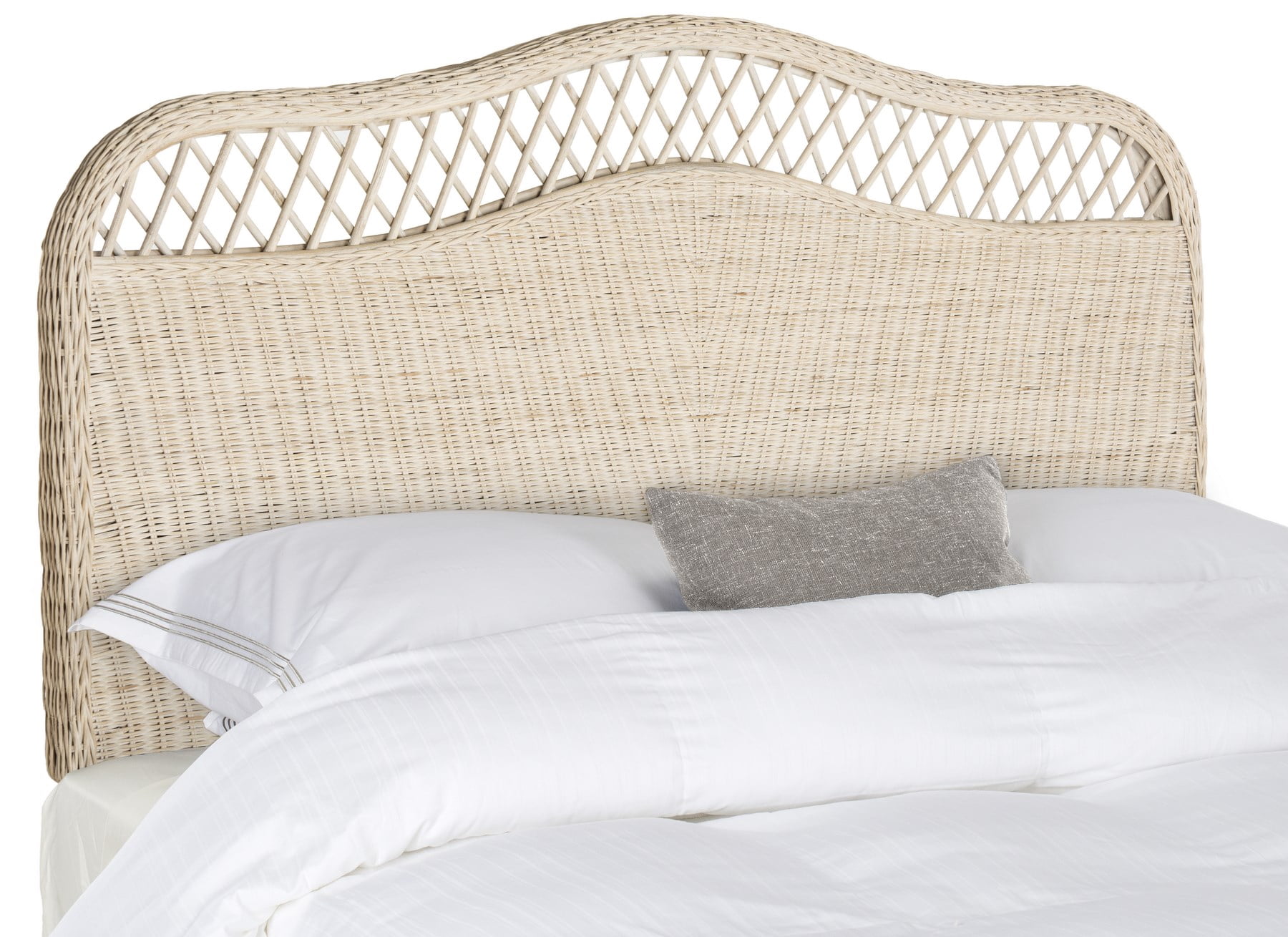 SAFAVIEH Sephina Rustic Coastal Rattan Headboard, Queen, White Washed