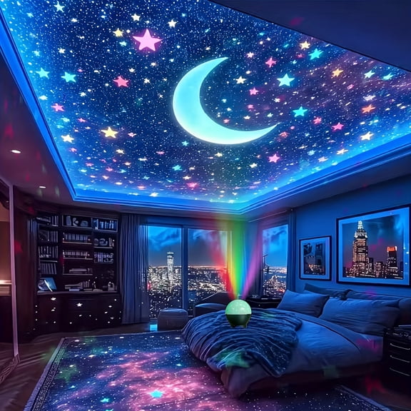 360° Starry Sky Moon Projector | 7 Color Modes, USB-Powered, LED Night Light | Ambient Lamp for Bedroom Party Game Room & Gifts