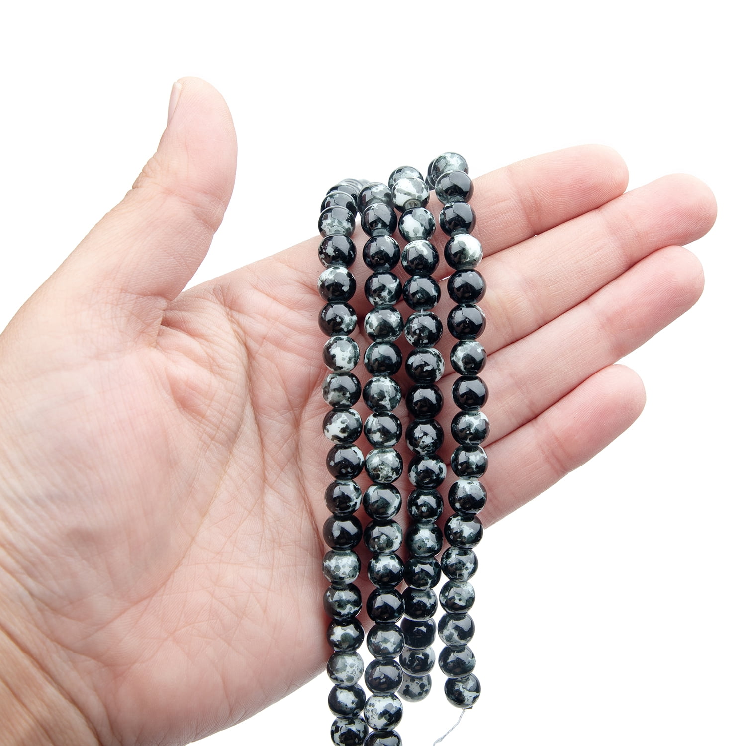 Cousin DIY Splatter Glass Bead Strand, Black/White, Unisex, 100 Pieces - 28.5in