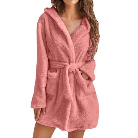 

Ladies Night Robe Soft Comfort Hooded Warm Fleece Robe Women Homewear Nightgown