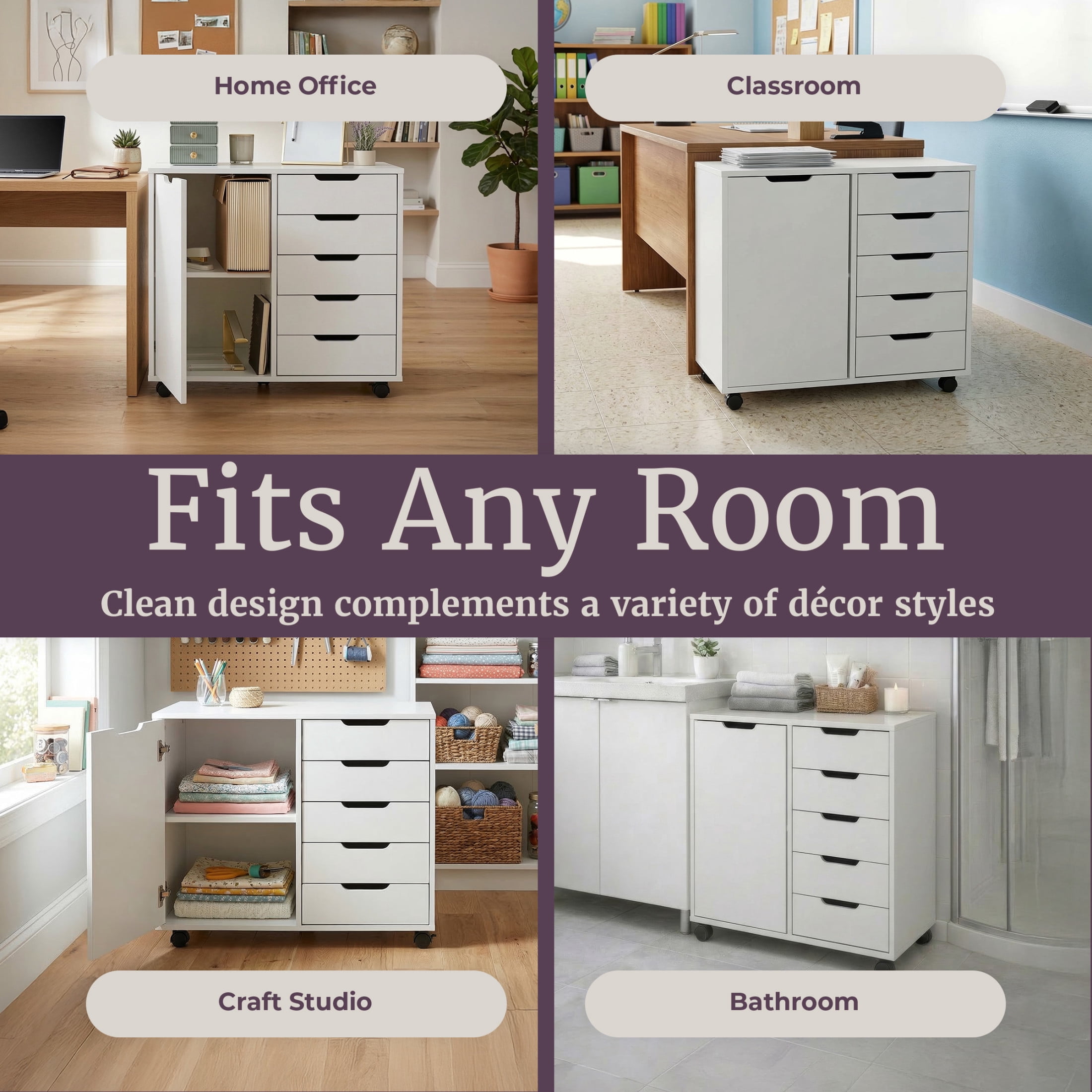 Lavish Home 5 Drawer Office Storage Cabinet with Door and Adjustable Shelf (White)