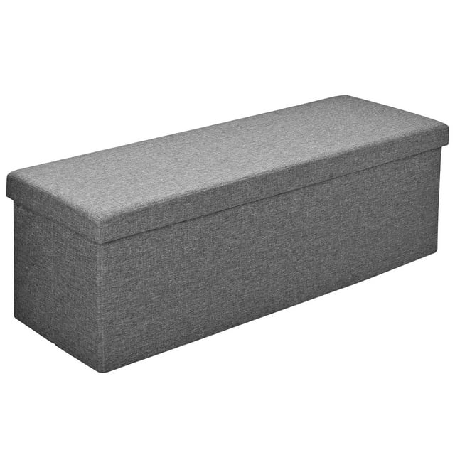 Banc Ottoman de Rangement Pliable de 45 Pouces, Banc de Rangement en Poly-Lin, Coffre de Rangement avec Siège Rembourré Repose-Pieds Tabouret