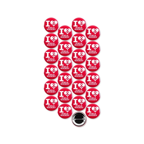 25 Pack - I "Heart" Love Field Hockey Sports Pinback Buttons - 1.5 Inch