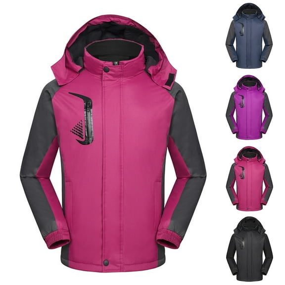 Lovskoo Women's Windbreaker Jacket Fleece Color Matching Windproof and Warm Hiking Clothes Casual and Trendy Charging Clothes Black