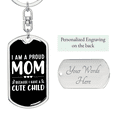 thumbnail image 2 of A Proud Mom White Stainless Steel or 18k Gold Premium Swivel Dog Tag Keychain, 2 of 16