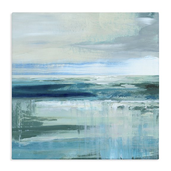 Stupell Industries Transitional Abstract Ocean Horizon Modern Nautical Blue Green Canvas Art, 17 x 17, by Nan
