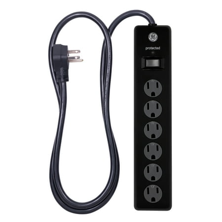 GE 6-Outlet Power Strip Surge Protector, 4ft. Cord, Safety Covers, Black, 33659