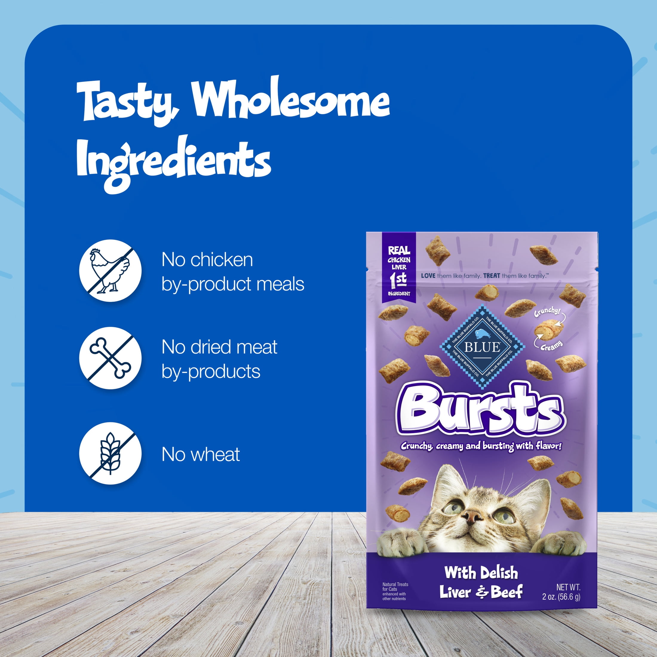 Blue Buffalo Bursts Crunchy & Creamy Cat Treats, Delish Liver & Beef, 2-oz Bag