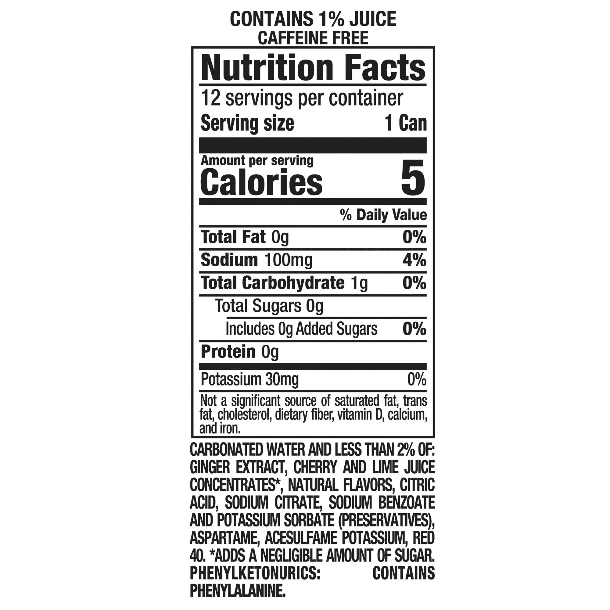Canada Dry Caffeine Free Zero Sugar Fruit Splash Cherry Ginger Ale Soda Pop, 12 fl oz (Pack of 18)