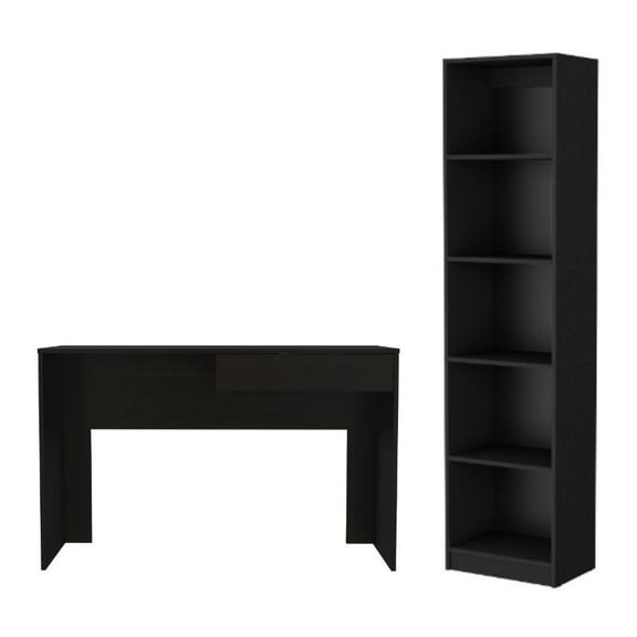 Home Square 2-Piece Set with Wood Computer Desk & Slim Bookcase in Black