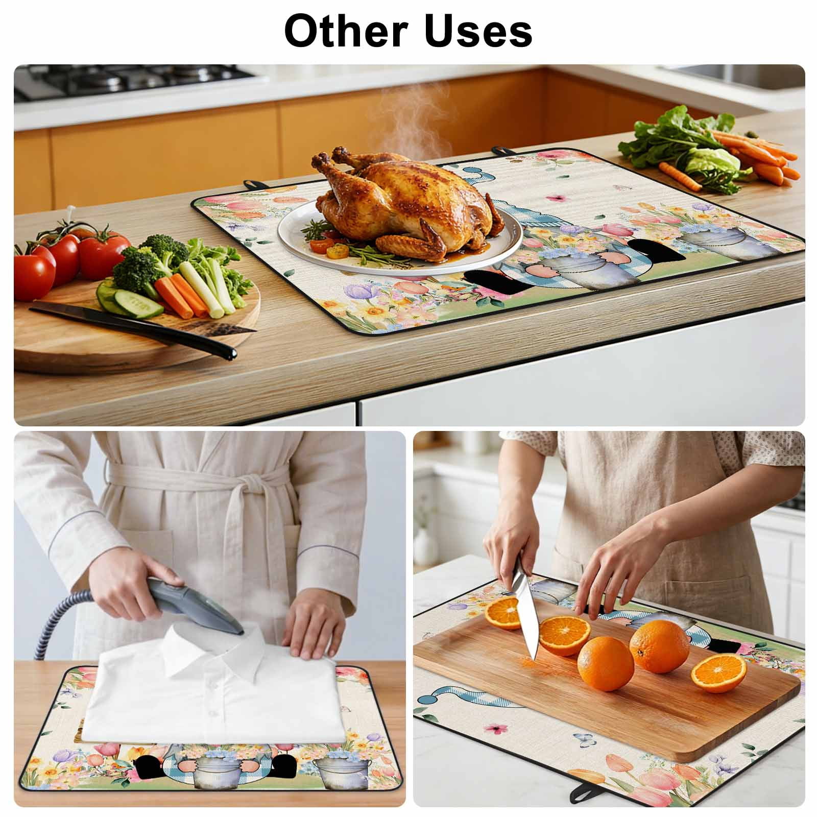Spring Gnomes Floral Stove Top Cover for Electric Stove, Heat-proof & Non Slip Glass Top Stove Cover Protector, Pink Tulip Botanical Beige Burlap Kitchen Flat Cooktop Rubber Mat 24x21 Inches
