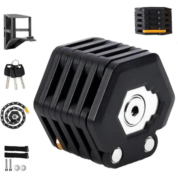 Klyra Titanguard Pro bicycle lock, foldable bicycle lock with 3 keys, high-strength anti-theft bicycle lock with hardened steel chain, protective case, weatherproof, suitable for bicycles and motorcy