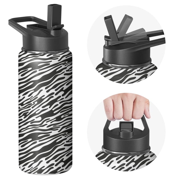 Leopard Print Insulated Stainless Steel Water Bottle with Straw & Cleaning Brush – 18 Oz | Leakproof, BPA-Free, 304 Stainless Steel, Wide Mouth, Travel Mug for Car, Gym, Office