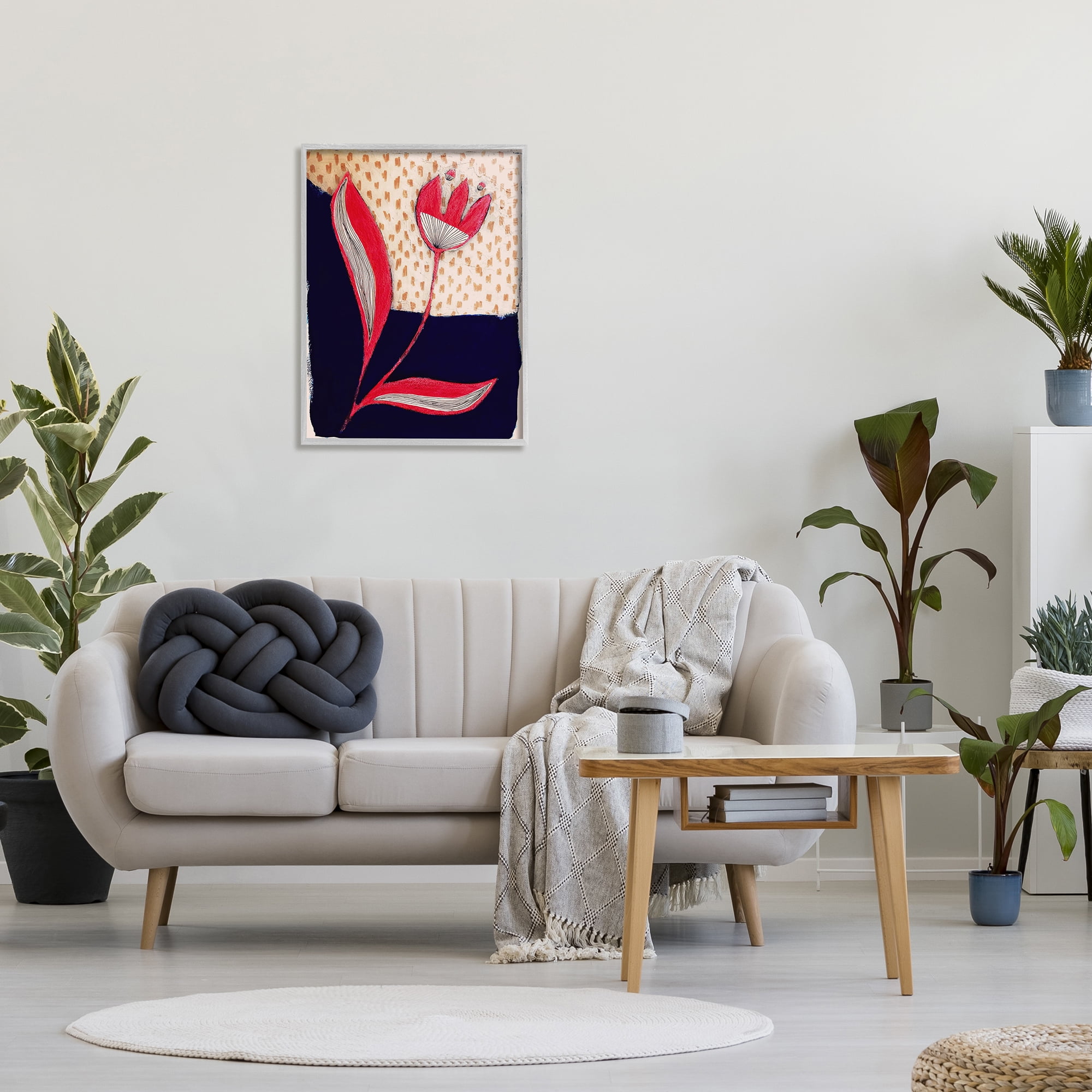Stupell Industries Red Abstract Flower Botanical & Floral Painting Gray Framed Art Print Wall Art, 24 x 30