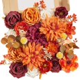 thumbnail image 1 of Flores Artificiales Serwalin Naranja Borgoña Decoración de Otoño, 1 of 8