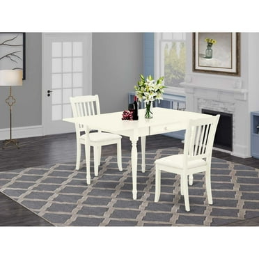 East West Furniture Monza 3-piece Dining Set with Slat Back Chairs in White