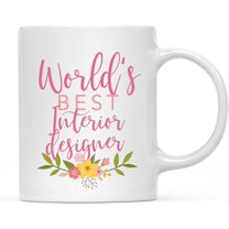 CTDream 11oz. Coffee Mug Gag Gift, World's Best Interior Designer, Floral Design, 1-Pack, Beautiful Unique Flower Coffee Cup Graduation Birthday Christmas Present Ideas for Her Women Wife Sister