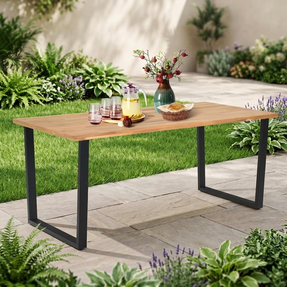 Barara King Outdoor Dining Table,Patio Dining Table, 6-Person Acacia Wood Outdoor Dining Table with 2 Inch Umbrella Hole