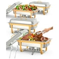 thumbnail image 1 of Towallmark Chafing Dish for Buffet Set, 4 Packs 8 Qt Chafers and Buffet Warmers Sets With Folding Frame, Spoon & Tweezer for Weddings Parties Banquets Catering Events, Gold, 1 of 7