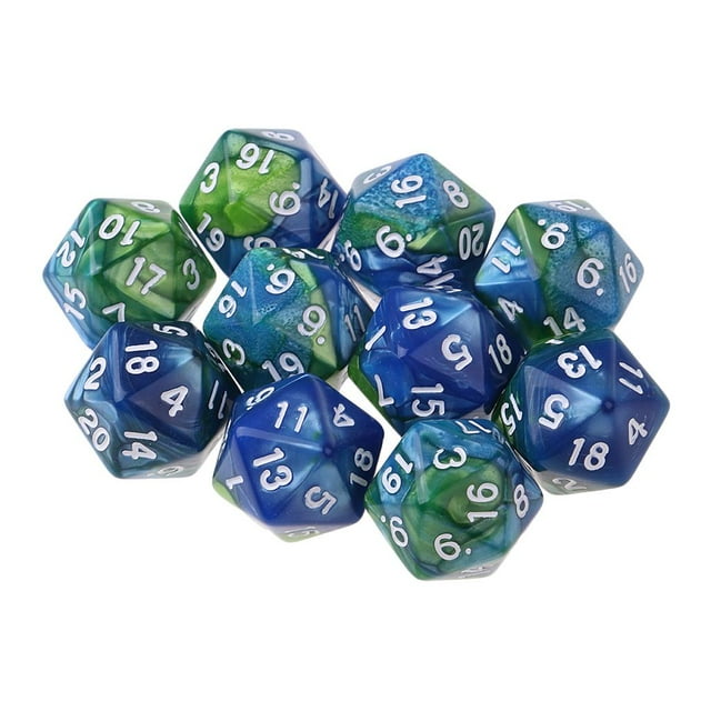 10pcs / Set Dados De 20 Caras D20 Para TRPG Game Blue Green Sunnimix Dados poliédricos